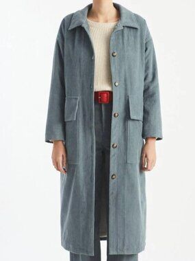Rita Row Renner Long Corduroy Coat in Blue Size Medium